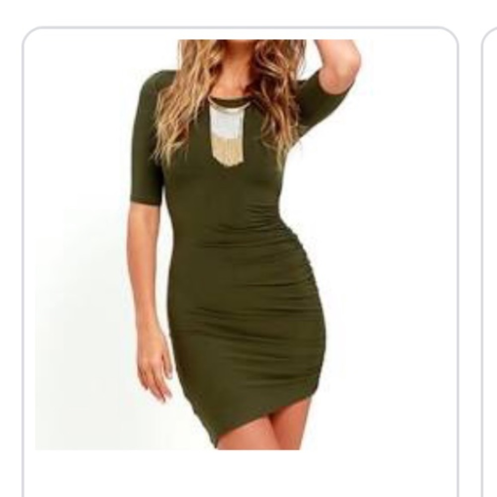 Lulus Army Green Rouched Bodycon Dress